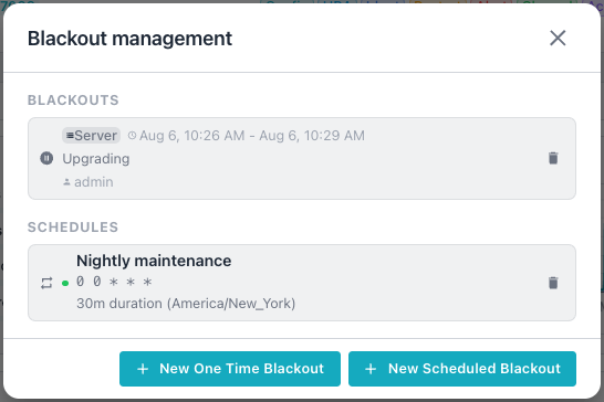 The Blackout management dialog