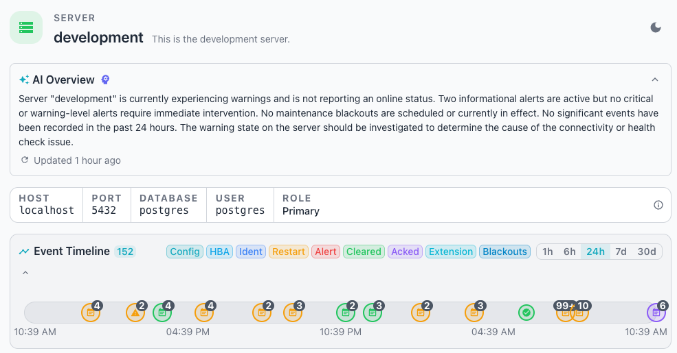 Reviewing the SERVER dashboard