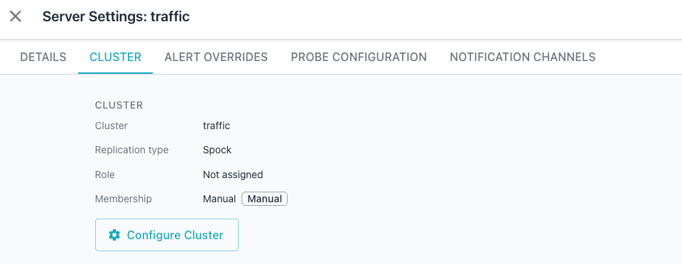 Reviewing the Cluster tab of Server Settings