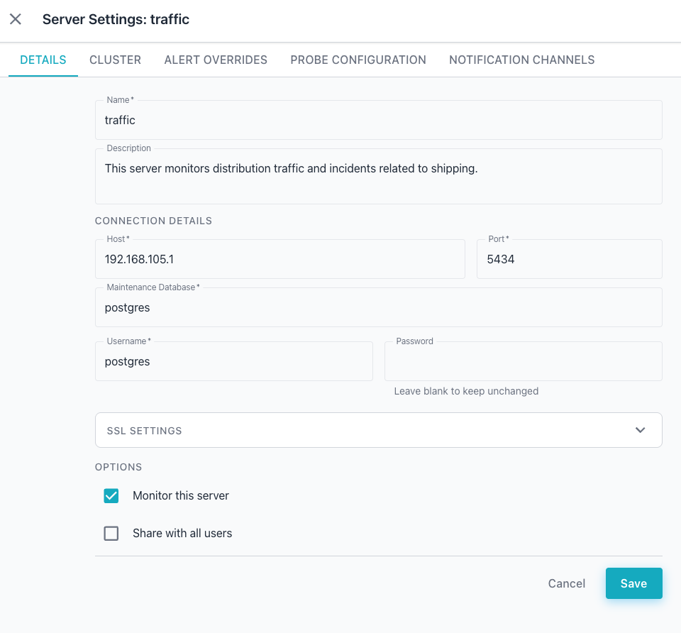 Reviewing the Details tab of Server Settings