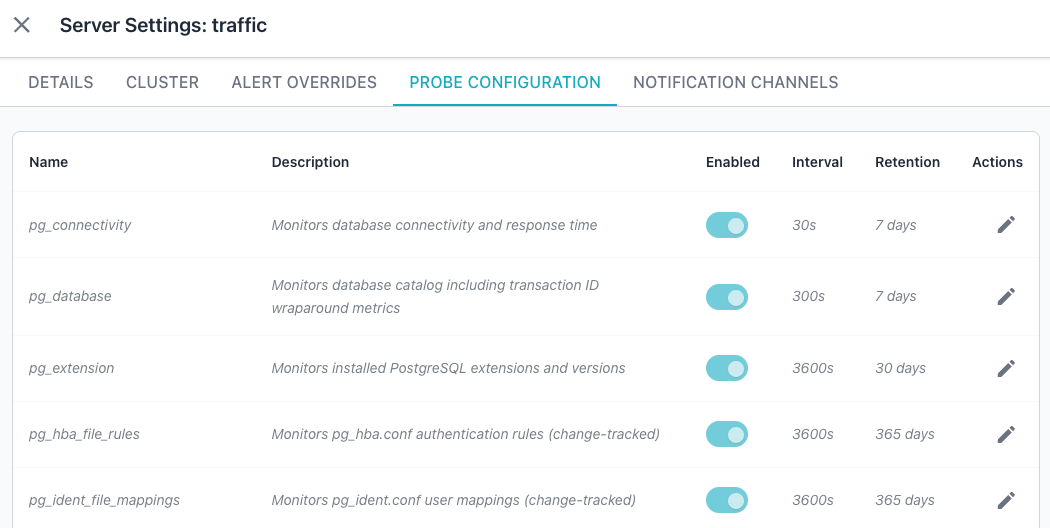 Reviewing the Probe Configuration tab of Server Settings