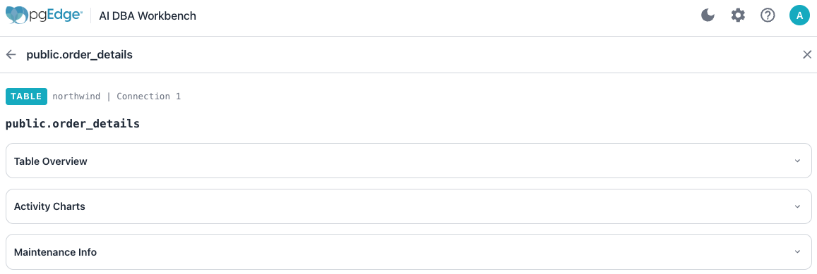 Reviewing the Table dashboard header